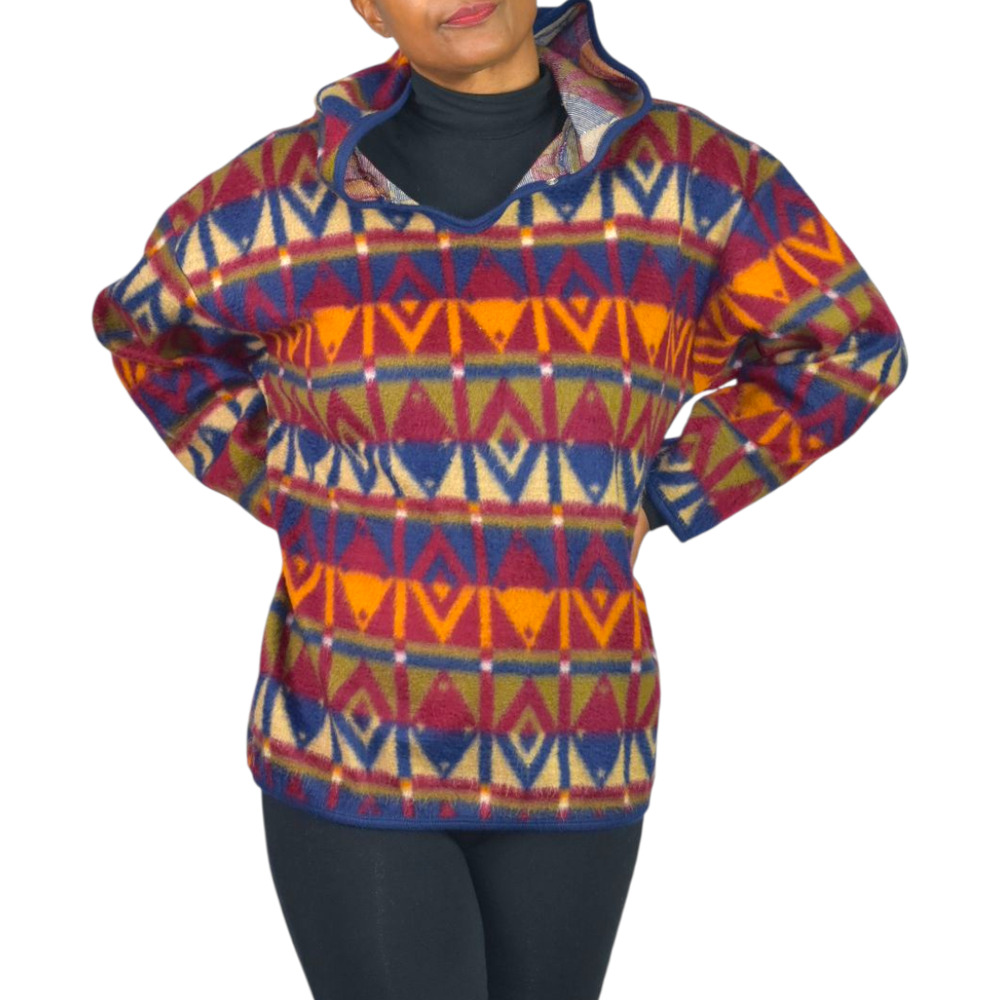 Vintage Jordache Concepts Fleece Jacket Ski Pullover Aztec Geo Hooded 90s Medium